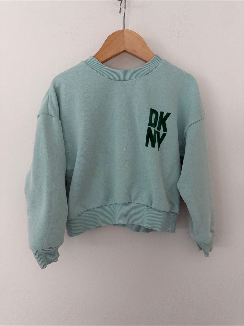 DKNY Kids Mint Green Basic Crew Sweatshirt with Chest Flocked Logo 5 Years